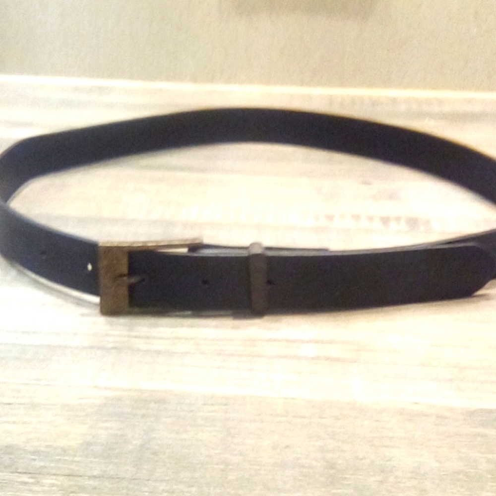Women Leather Casual Brass Buckle Black Belt Size 12